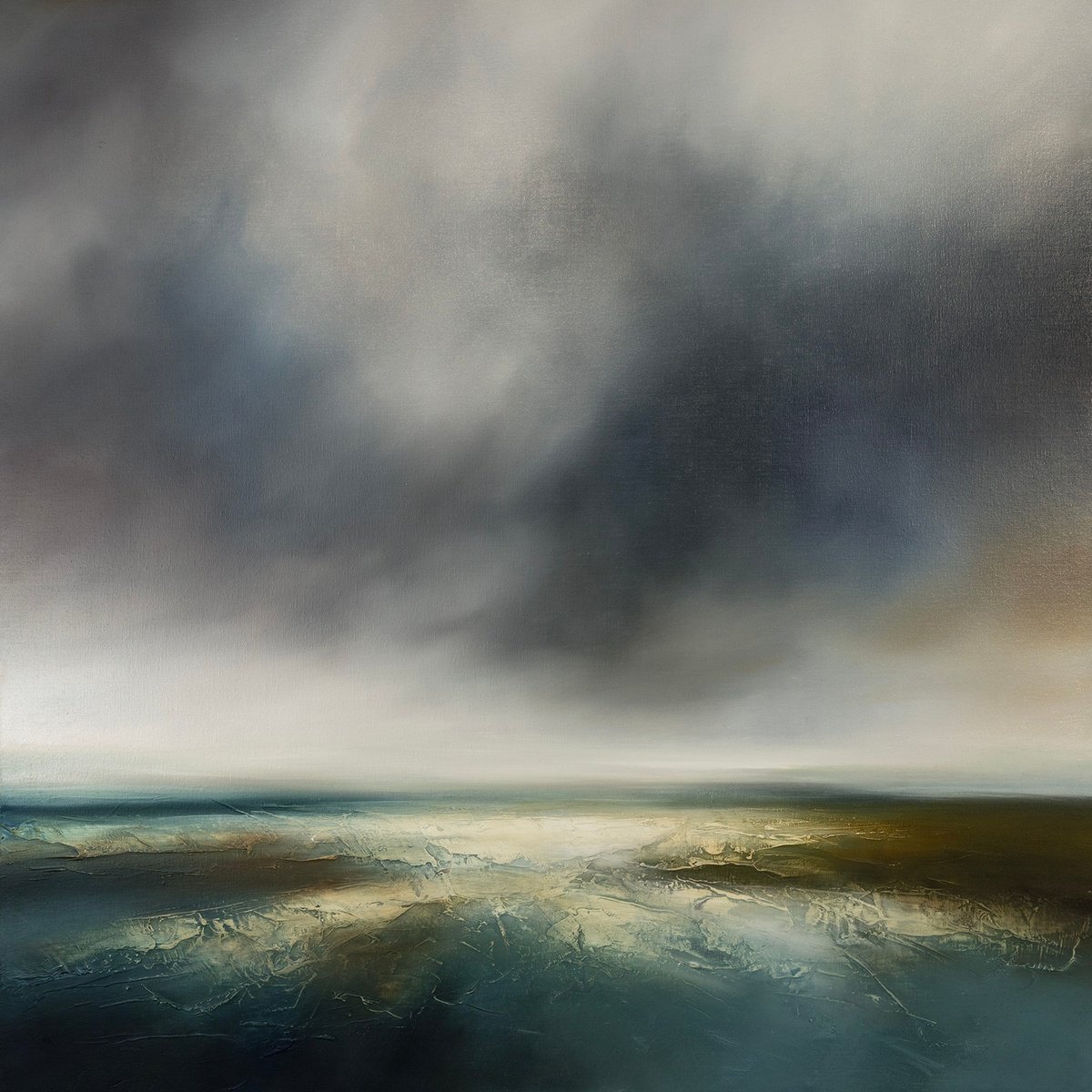 Abstract Landscape Oil Painting By Paul Bennett, 35 X 35", Before Dark, Original Artwork