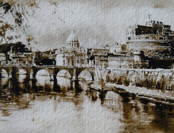 Rome miniature #4. Original watercolour and ink painting