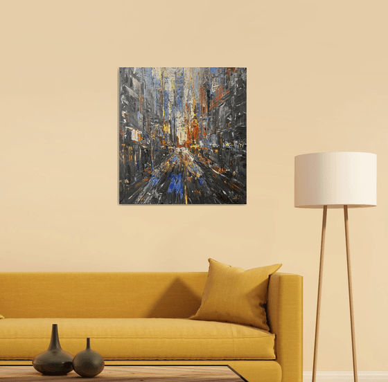 CITY LIGHTS 2, abstract impressionist painting 70x65cm