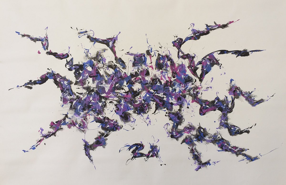 Abstract Acrylic Painting By Max Yaskin, 63 X 41", Purple Octopus By M.y., Original Artwork
