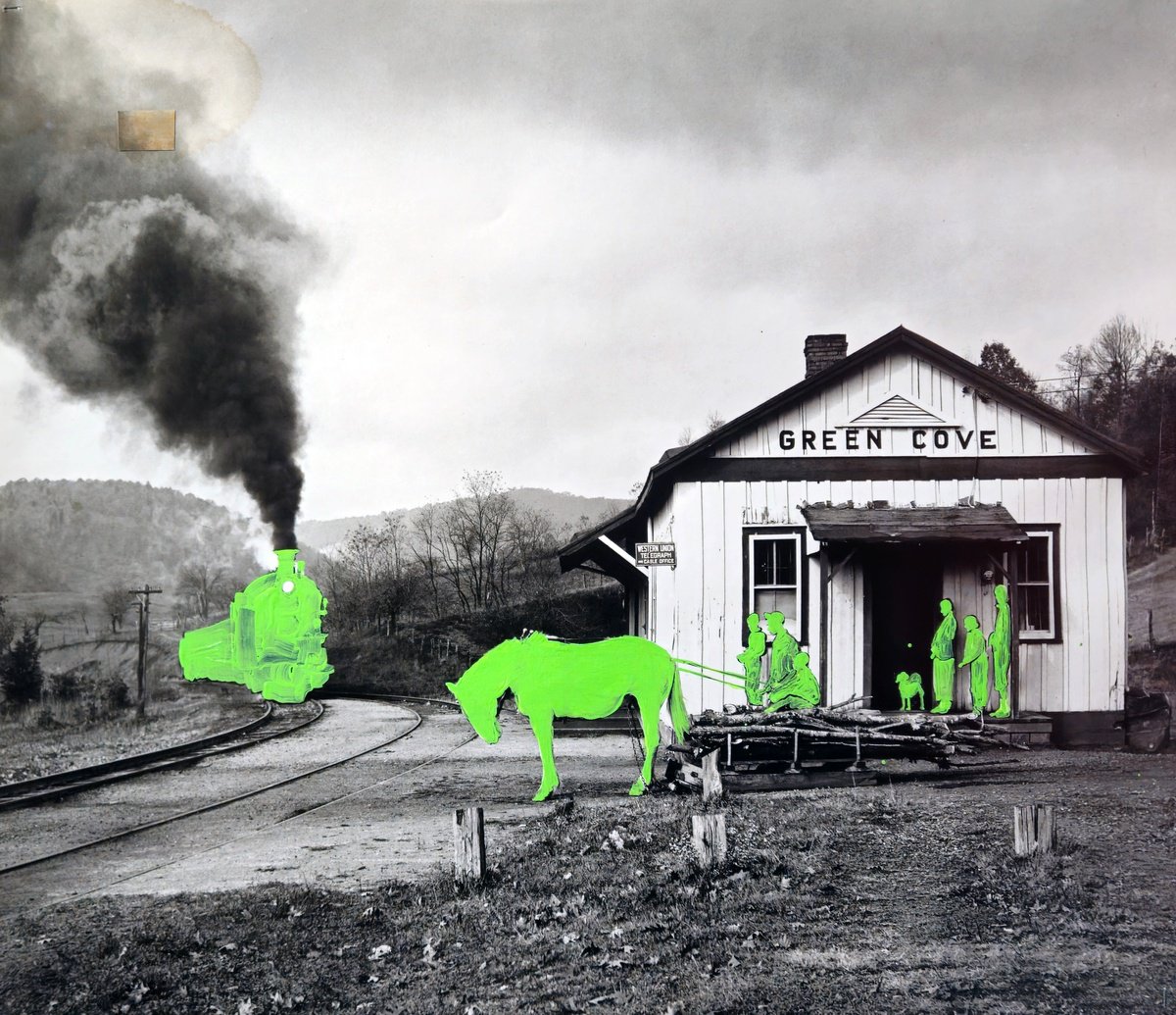 Surrealistic Transport Collage By Shelton Walsmith, 30 X 24", Green Cove, Original Artwork