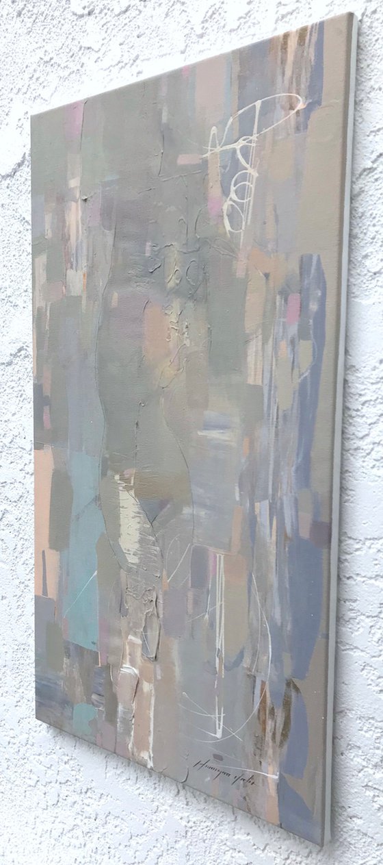 Figure in Gray, Abstract Original oil painting, Handmade artwork, One of a kind