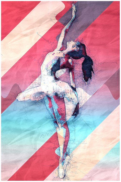 Ballerina - Reaching For The Stars - Pop Art Modern Poster Stylised Art by Jakub DK - JAKUB D KRZEWNIAK