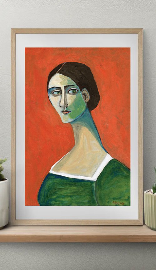 Vintage Lady Looking - Lady Sitting Portrait of Woman Figurative by Sharyn Bursic