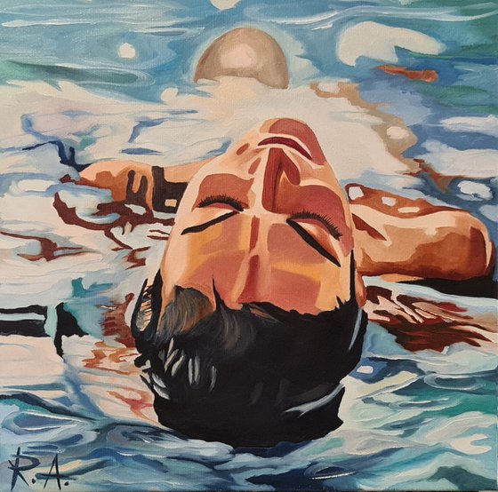 RELAXED WOMAN FLOATING ON WATER 30*30 CM