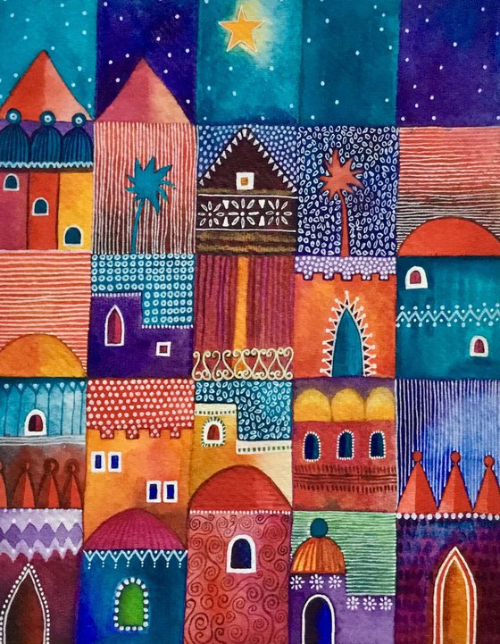 Jewelled City, original watercolour painting