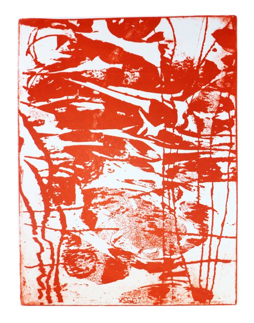 Heike Roesel "Journey orange to red" fine art plate lithograph, monotype in a series of 6 with colour variations by Heike Roesel