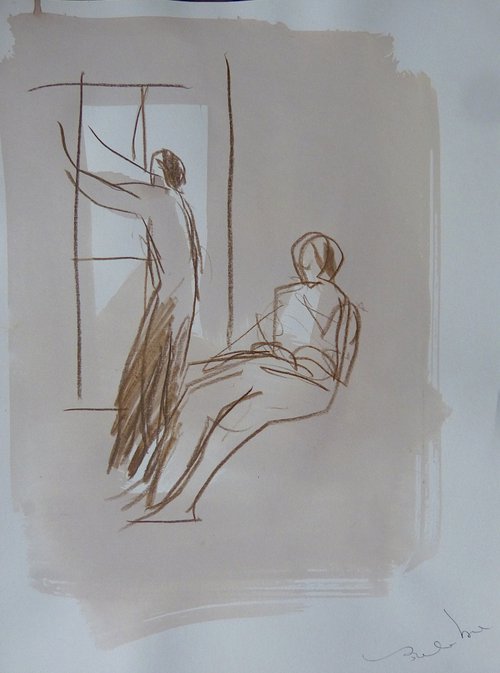 Washing the window, 24x32 cm by Frederic Belaubre