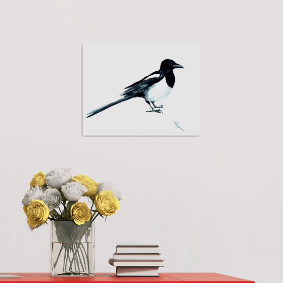 Magpie Bird Watercolor Painting