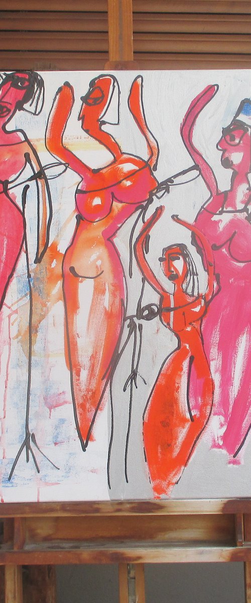 Jazzgirls Musicgirls acrylpainting 31,5 x 31,5 inch by Sonja Zeltner-Müller