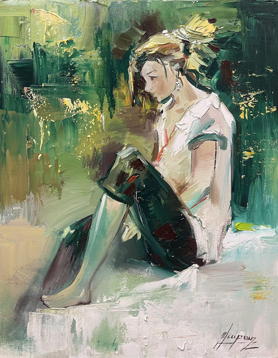 Impressionistic Portrait Oil Painting By Vahe Bagumyan, 16 X 20", Inward Journey, Original Artwork