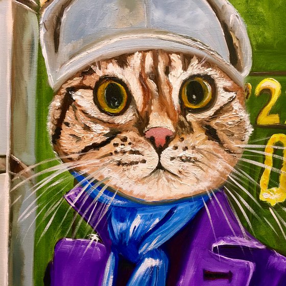 Troy The  Cat- Sherlock Holmes  Baker  Street 221 B   oil painting for cat lovers.