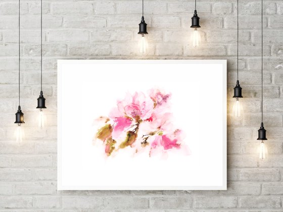 Abstract floral painting, loose flowers Sakura blossom