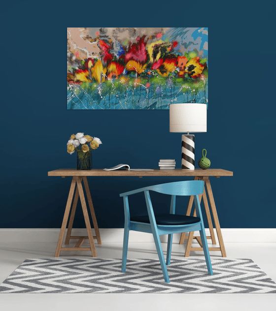 "Flowers in Water" Floral LARGE Abstract Painting