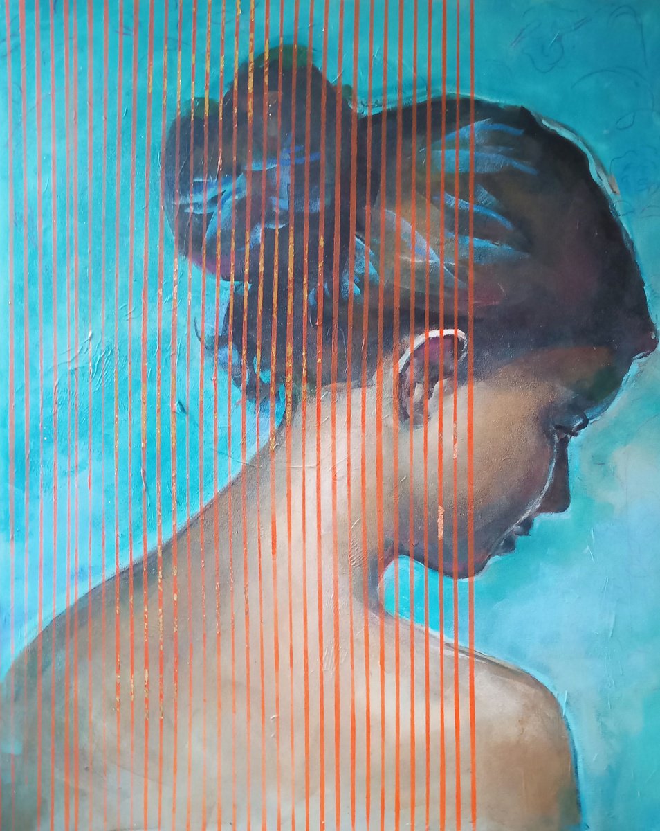 Expressive Portrait Acrylic Painting By Marina Del Pozo, 32 X 39", Farewell, Original Artwork