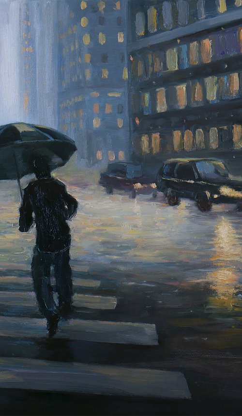 New York - Manhattan Lights In The Rain - New York painting by Nikolay Dmitriev