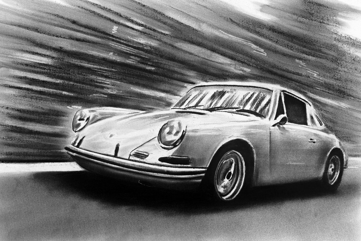 Illustrative Charcoal Drawing , Speed Has A Soul By Denny Stoekenbroek, 20 X 13, Artwork For Sale On Artfinder