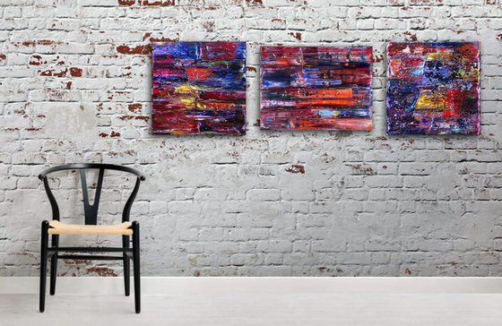 "We'll Mess You Up" - FREE USA SHIPPING + Save As A Series - Original Large PMS Abstract Triptych Oil Paintings On Canvas - 64" x 20"