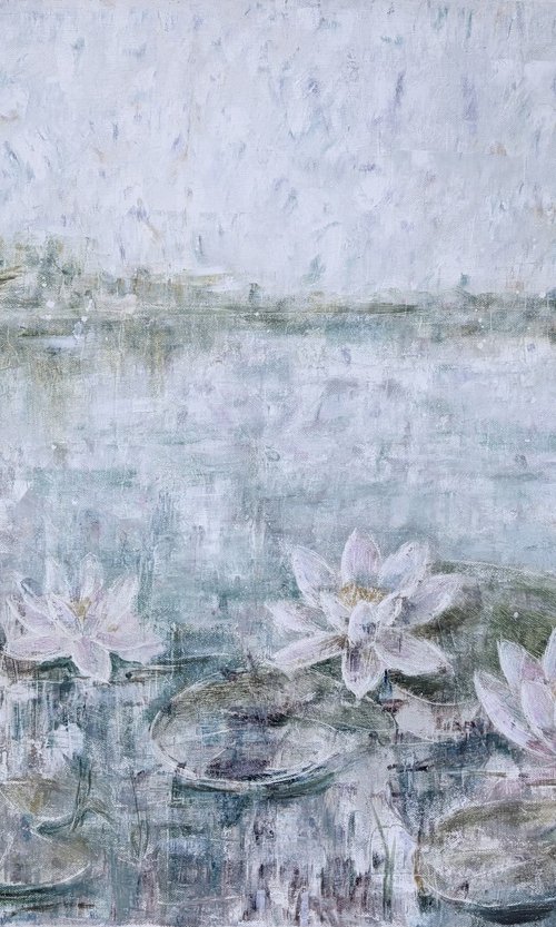 Water Lilies in Silver by Selene Caspian