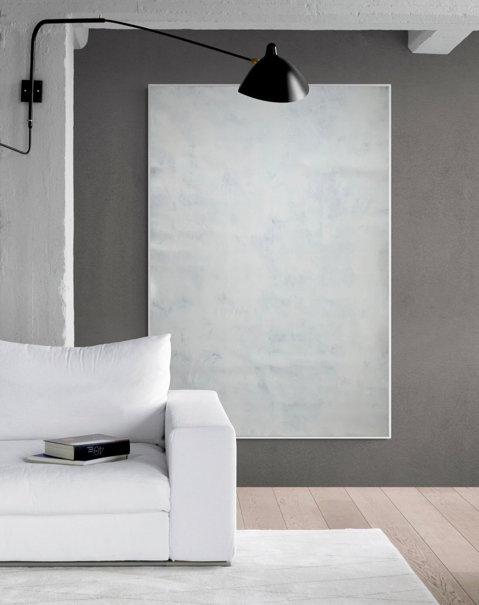 Abstract Acrylic Painting By Anita Kaufmann, 39 X 59, Abstract 1624 White, Original Artwork