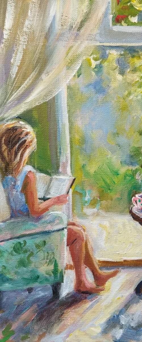 Girl reading a book by Ann Krasikova