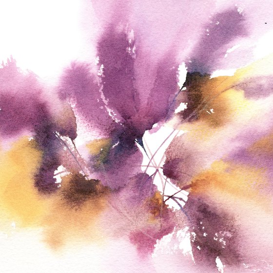 Abstract flowers, set of 4 small paintings "Purple flowers"