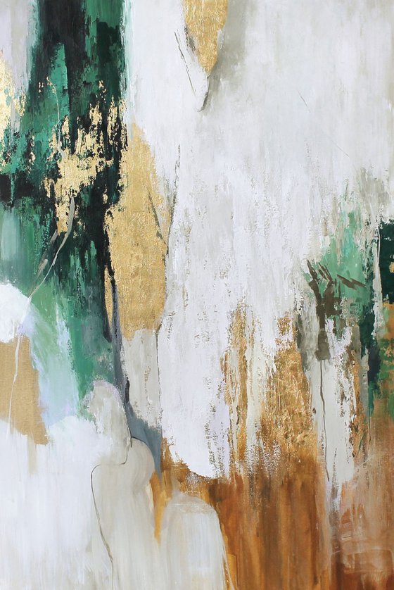 "Green Flow" Green gold abstract art