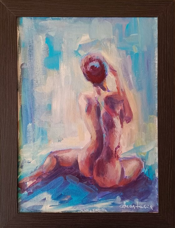 Erotic art expressive acrylic painting of naked woman