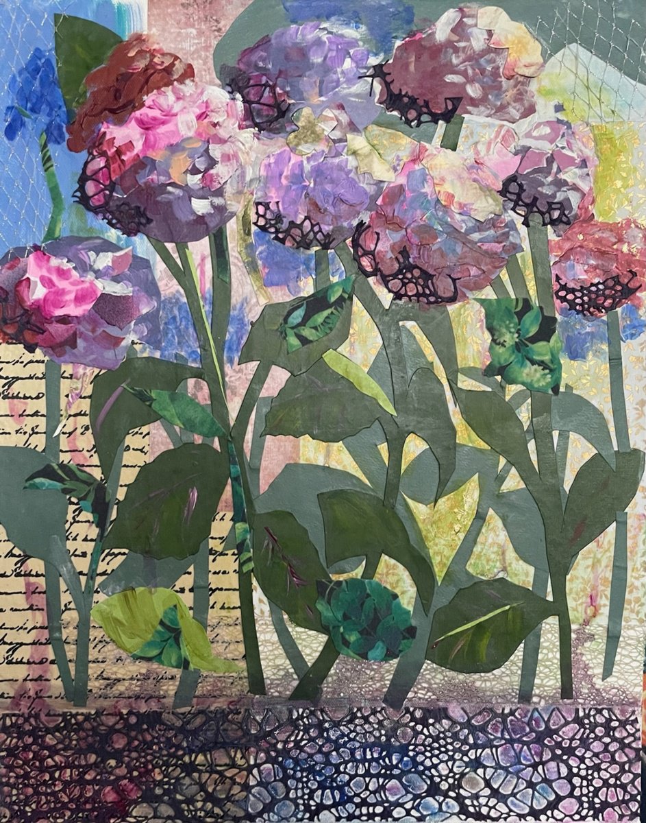 Impressionistic Botanical Painting By Eliry Arts, 16 X 20, Hydrangeas In The Sun, Original Artwork