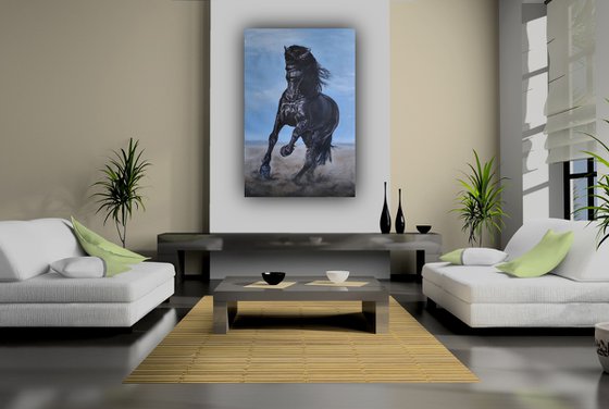 Black Stallion in Motion