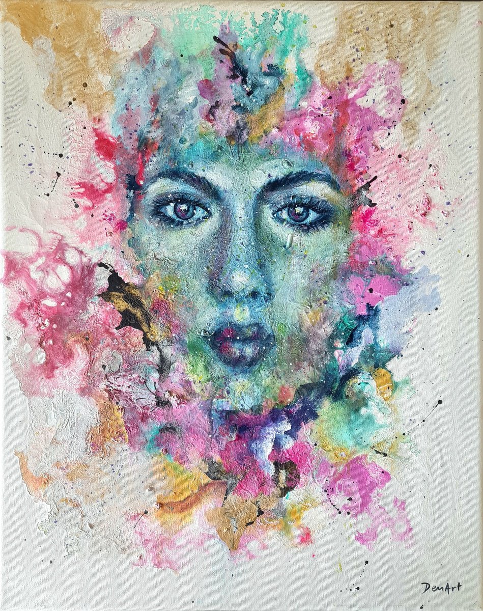 Impressionistic Portrait Acrylic Painting By Eleni Denart, 16 X 20, Her Way, Original Artwork