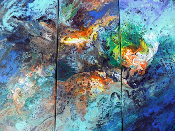 Extra large abstract triptych, three pieces painting set - In another dimension
