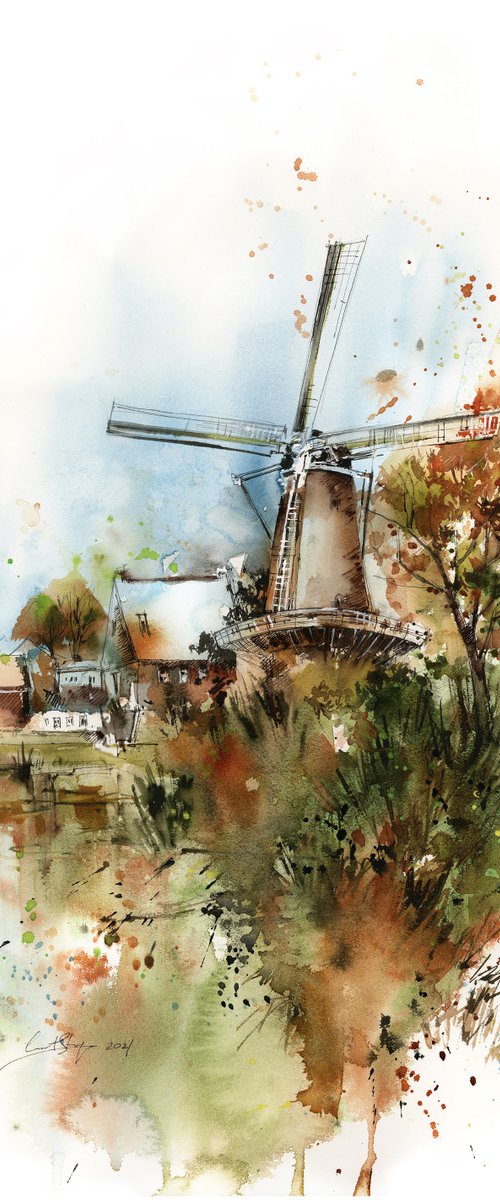 Windmill Autumnal Landscape by Sophie Rodionov