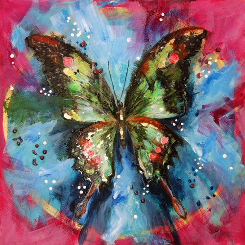 Butterfly, Original Painting on Canvas, Wall Art, Urban, Wall Hangings, Home Decor, Gift For Her, Gift for Him, Interior Design by Viktoriya Richardson