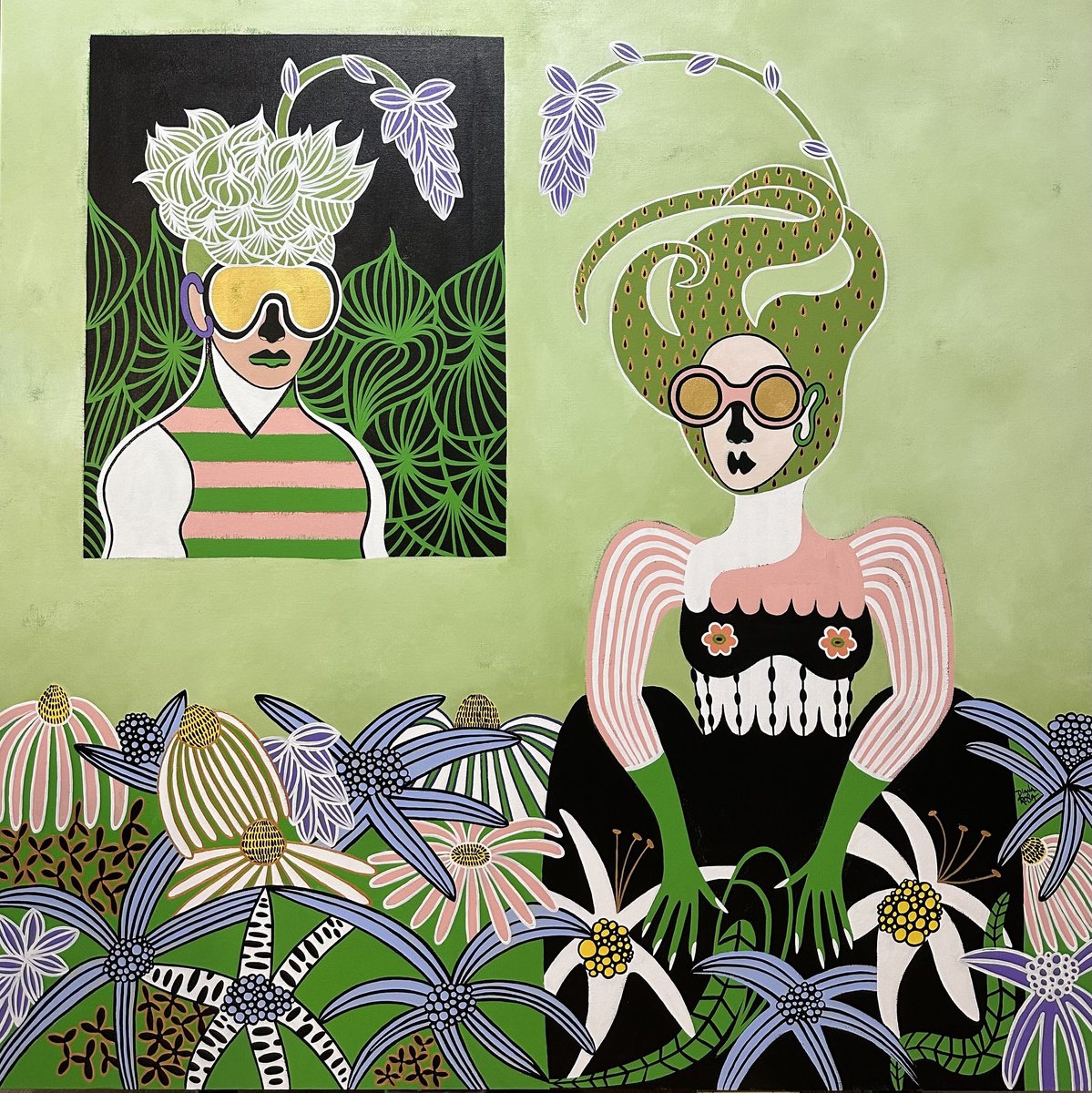 Surrealistic Portrait Acrylic Painting By Diana Rosa, 48 X 48, Spring Love, Original Artwork