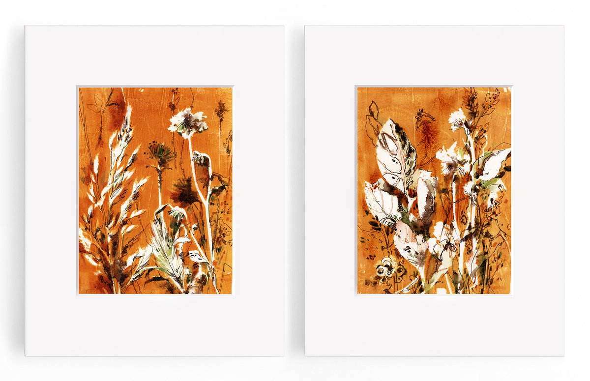 Abstract Botanical Acrylic Painting By Sophie Rodionov, 22 X 14", Abstract Botanical Diptych, Original Artwork