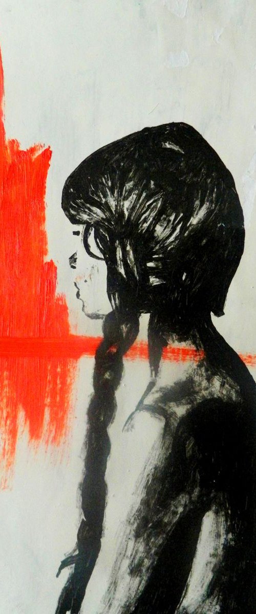 Lady and orange background on left by Valera Hrishanin