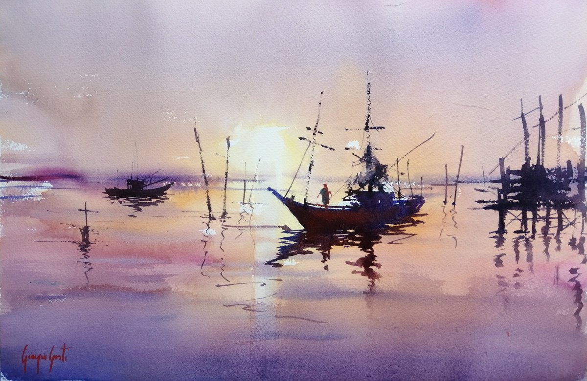 Impressionistic Watercolour , Boats 99 By Giorgio Gosti, 21 X 14, Artwork For Sale On Artfinder