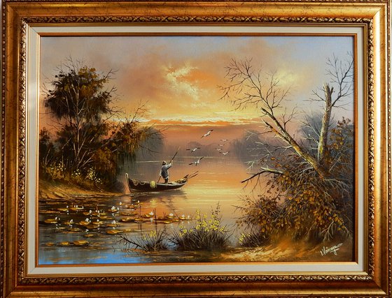 Rusty landscape with fisherman
