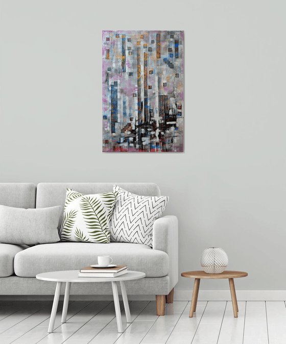 Tetris - Large Original Abstract Art on Canvas Ready To Hang