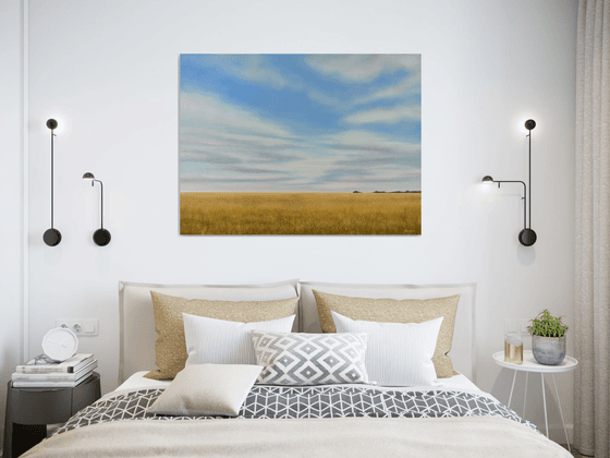 Glowing Golden Wheat - Blue Sky Landscape
