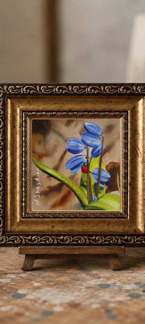 Blue Spring Flowers with Ladybug by Natalia Shaykina