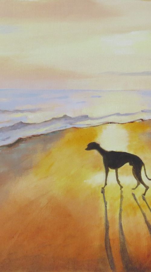 Whippet at Sunset. Pet Portrait. by Mary Kemp