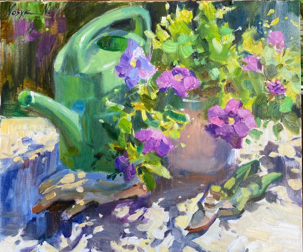 In the garden 60x50cm | oil painting on canvas flowers by Nataliia Nosyk