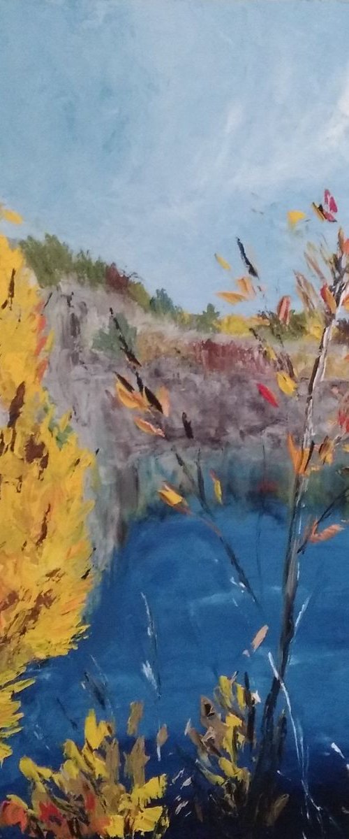 Autumn on the lake 50x60 by Anastasiia Novitskaya