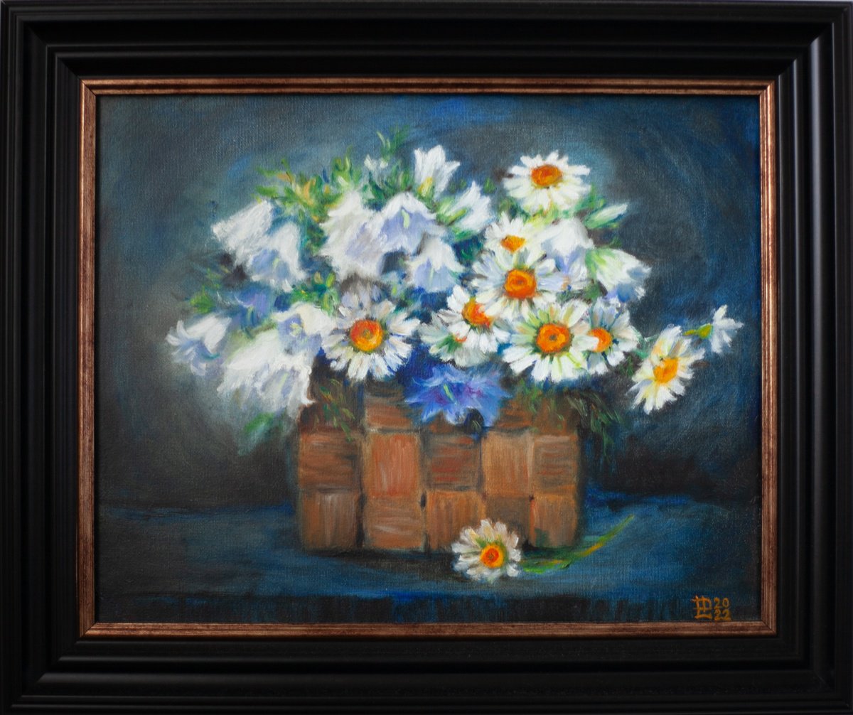 Impressionistic Botanical Oil Painting By Liudmila Pisliakova, 15 X 12", Summer In A Basket, Original Artwork