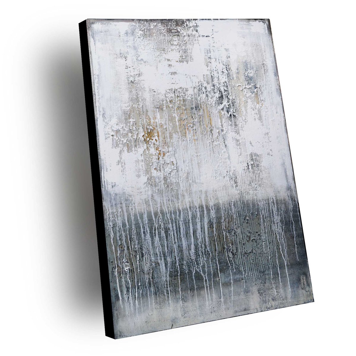 SEPARATE WAYS - ABSTRACT ACRYLIC PAINTING TEXTURED * WHITE * GREY by Inez Froehlich