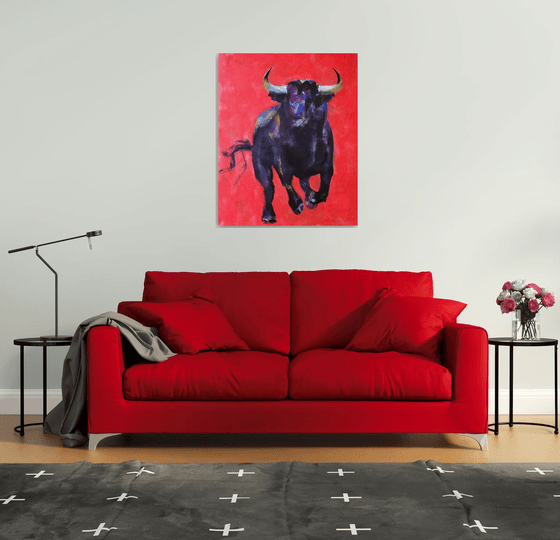 Red background bull