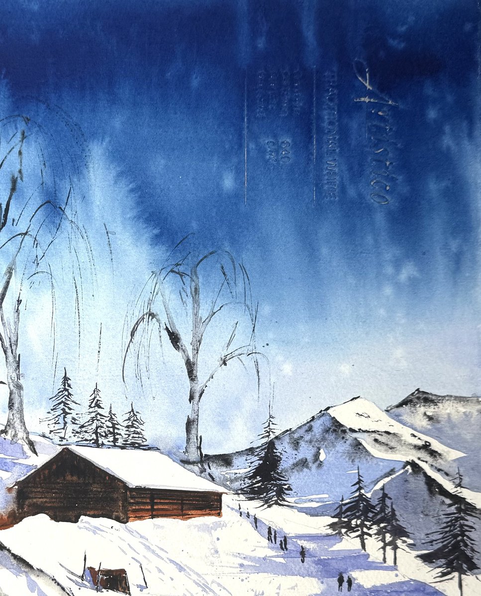 Expressive Landscape Watercolour By Yuliia Sharapova, 16 X 20", Frost On The Birch Winter, Original Artwork