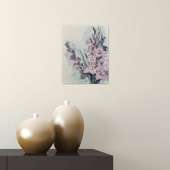 Gladiolus painting/ Pink flowers art